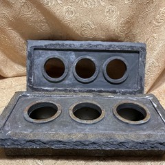Set of 2 Tea Light Concrete and Slate Primitive Outdoor 3 Hole Candle Holder