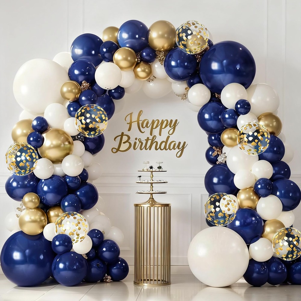 Blue and Gold Balloons Arch Kit, Navy 18in 12in 10in 5in, Beige