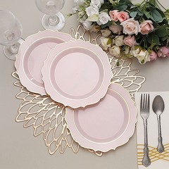 20 ROSE GOLD 8″ Round Plastic Dinner Plates GOLD Scalloped Rim Events Wedding
