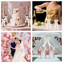 Large Pink Bow for Coquette Room Decor, 16 Pcs 3×13 in+1Pcs 47×24 in Big Cream