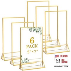 6 Pack 5×7 Inch Clear Acrylic Sign Holders, Double-Sided 5″ x 7″- 6 Pack Gold