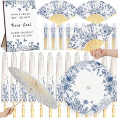Wedding Favor Set for Guests with Floral Paper Parasols Fans and Gift Bags 61…