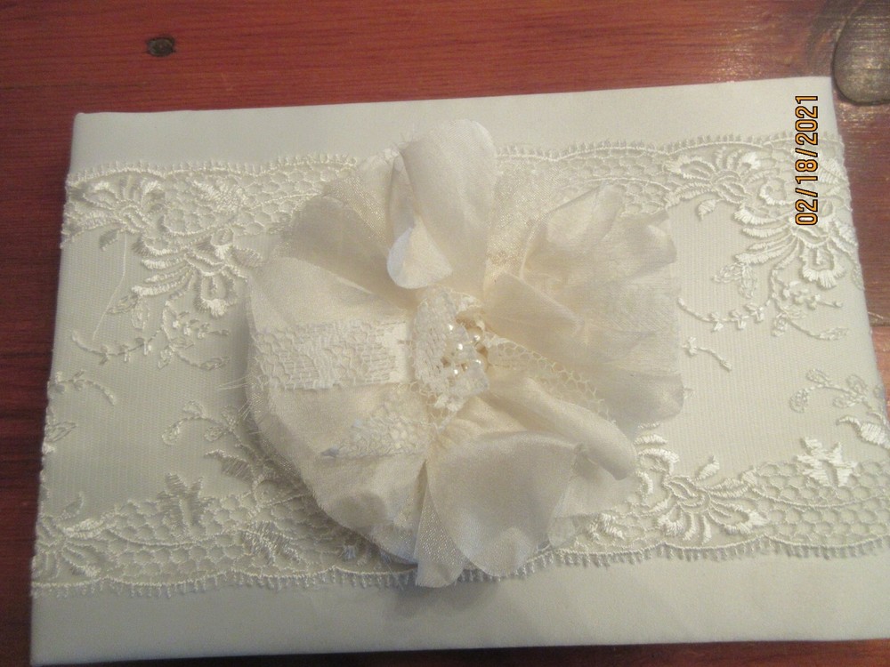STUDIO HIS AND HERS WEDDING GUEST BOOK WITH SATIN AND LACE FLOWER