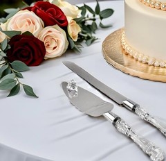 Elegant Cake Knife and Server Set Stainless Steel with Crystal Handle –