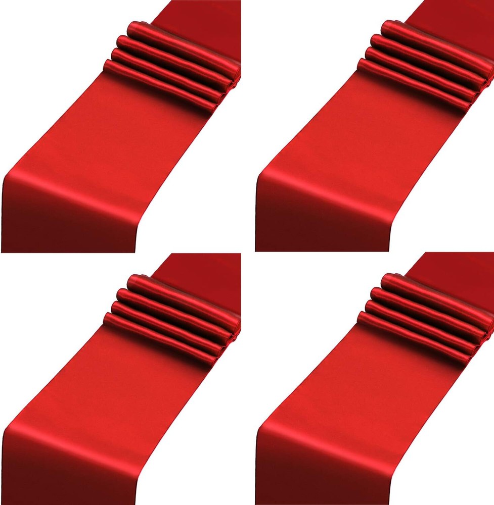 4x Red Satin 12″ x 108»Table Runner Bright Silk Smooth Wedding Party Banquet
