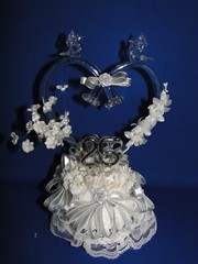 New Elegant Blown Glass heart, twin bells, 25th Wedding Anniversary Caketop #45