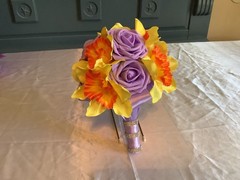 Silk daffodil and lavender rose bouquet