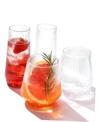 48 Pack Disposable Ribbed Origami Ripple Plastic Glasses Set – 24 Clear48Pack