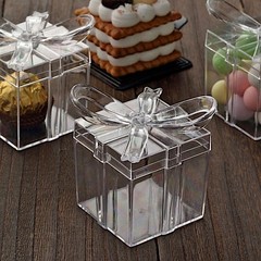 12 Clear 3″ Square Bow Top Design Favor Boxes Gift Holders Party Decorations
