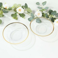 20 pcs 12 oz CLEAR GOLD Rim Plastic Salad Soup Bowls Wedding Party Events Favors