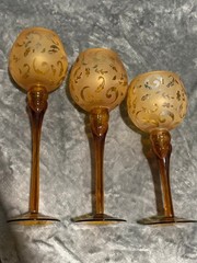Vintage PartyLite Amber Frosted Leaf Filigree Candle Holder Trio Set