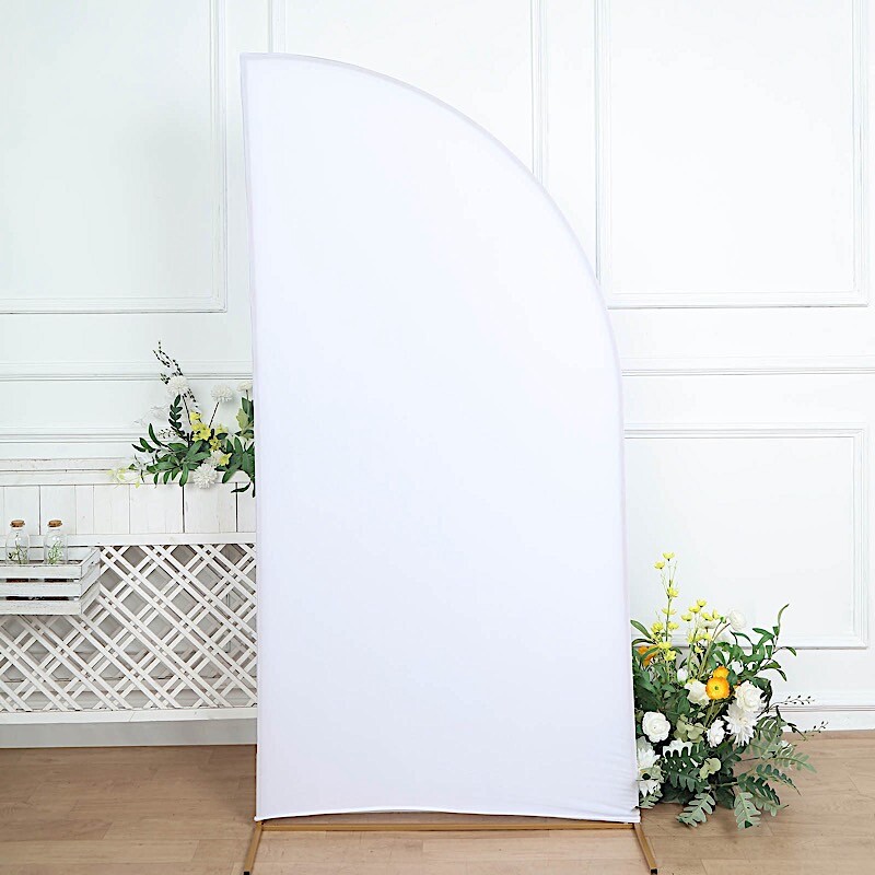 7 ft x 3 ft WHITE Matte Fitted Spandex Half Moon Arch Stand Cover Wedding