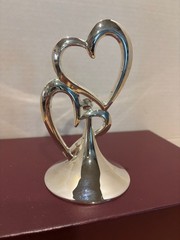 2010 Studio His & Hers Wedding Cake Topper 886705 Double Heart Silver Rhinestone