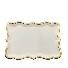 WHITE 10 Rectangle 14″ Paper SERVING TRAYS Scroll Design Gold Rim Party Events