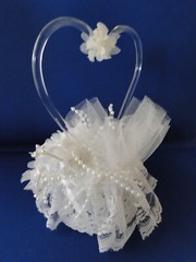 New Elegant Wedding Heart with white floral, pearl swigs Wedding Cake top #66