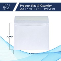 MOS A2 White Envelopes 4.4 x 5.75 Inch 500 Pack — Self-Seal A2,