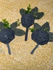 Set Of Four Denim Bridal Wedding Rose Boutonnières For Groomsmen