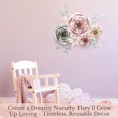 3D Paper Flower Wall Decor Set – Rose Gold Pink, Gray, Ivory