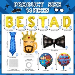 14 Pcs Fathers Day Balloons 39 Inch Best Dad Bowtie Necktie Happy Father’s Day