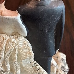 Vintage Bride & Groom Wedding Cake Topper Ceramic 1950s 4″ Lace Dress