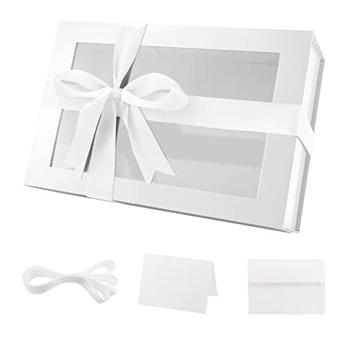 Large White Gift Box with Window, 13.5x9x4.1 Inches Clear Gift White-Pack of 1