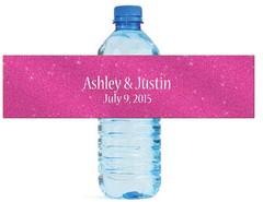 100 Modern Pink Glitter Wedding Birthday Party Water Bottle Labels 8″x2″