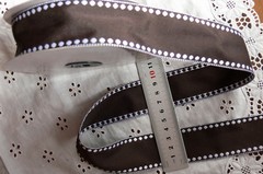 BROWN with WHITE Stitched Spot & Edge 38mm Wide 3 Metre Length Taffeta H6D