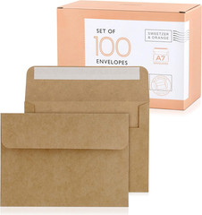A7 Brown Self Seal Envelopes, 100 Pack, 5X7 Inches(True 5.25 X 7.25 In.), Kraft
