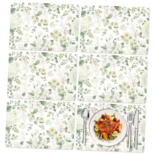 Spring Wildflower Placemats Set of 6 Decorative Floral Eucalyptus White Flower