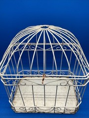 Vintage White Wire Bird Chubby Chic Wedding Card Box Decor Metal Scrollwork