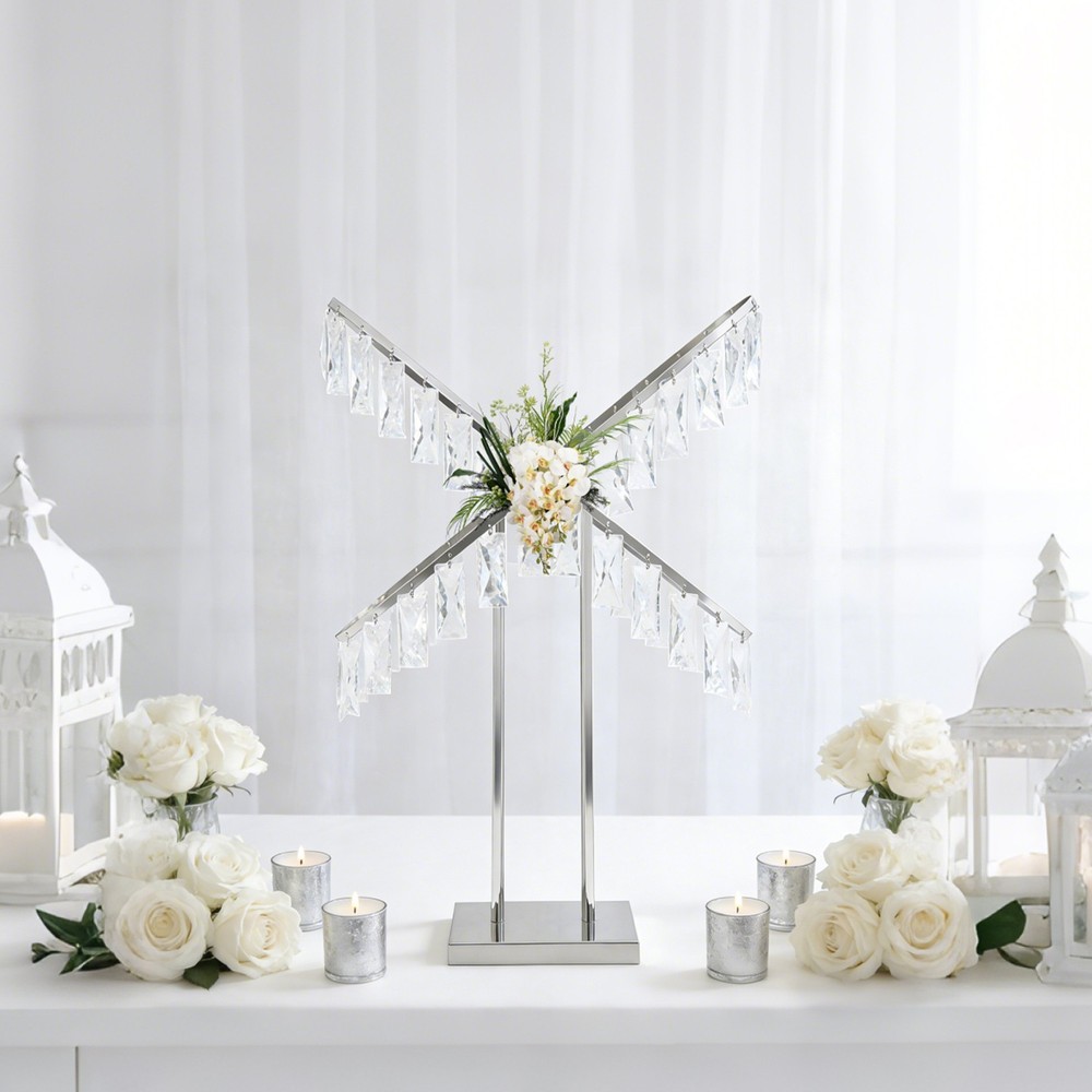 X-shaped Crystal Wedding Flower Stand With Hanging Pendants, Party Decoration