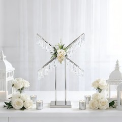 X-shaped Crystal Wedding Flower Stand With Hanging Pendants, Party Decoration