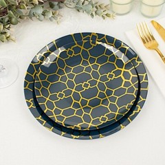 20 NAVY BLUE Plastic DINNER SALAD GOLD Geometric Design Home Events Tableware