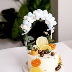 6″ x 11″ BLUE WHITE Cotton Balls Arch Cake Topper Wedding Party Home Decorations
