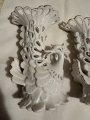 Table Centerpieces White Porcelain Swan Vase Planters Pierced Reticulate Design