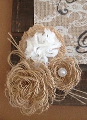 Primitive Barn Wood Burlap Panel Here Comes The Bride Flower Wedding Shabby Chic