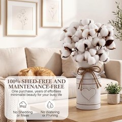 2 Pack 7.5″ High Decorative Vase with 10 Pcs Cotton Stems, Cotton Flowers in