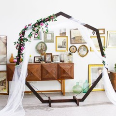 7ft Rustic Wedding Arch Wooden Heptagon with Simple Assembly Instructions