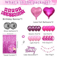 Pink Birthday Party Decorations for Women Girls with Happy Birthday Banner Pa…