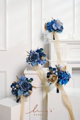 Ling’s Moment Blue and Gold Bridesmaid Bouquet Set of 4, Lilac Wedding Bouqu…