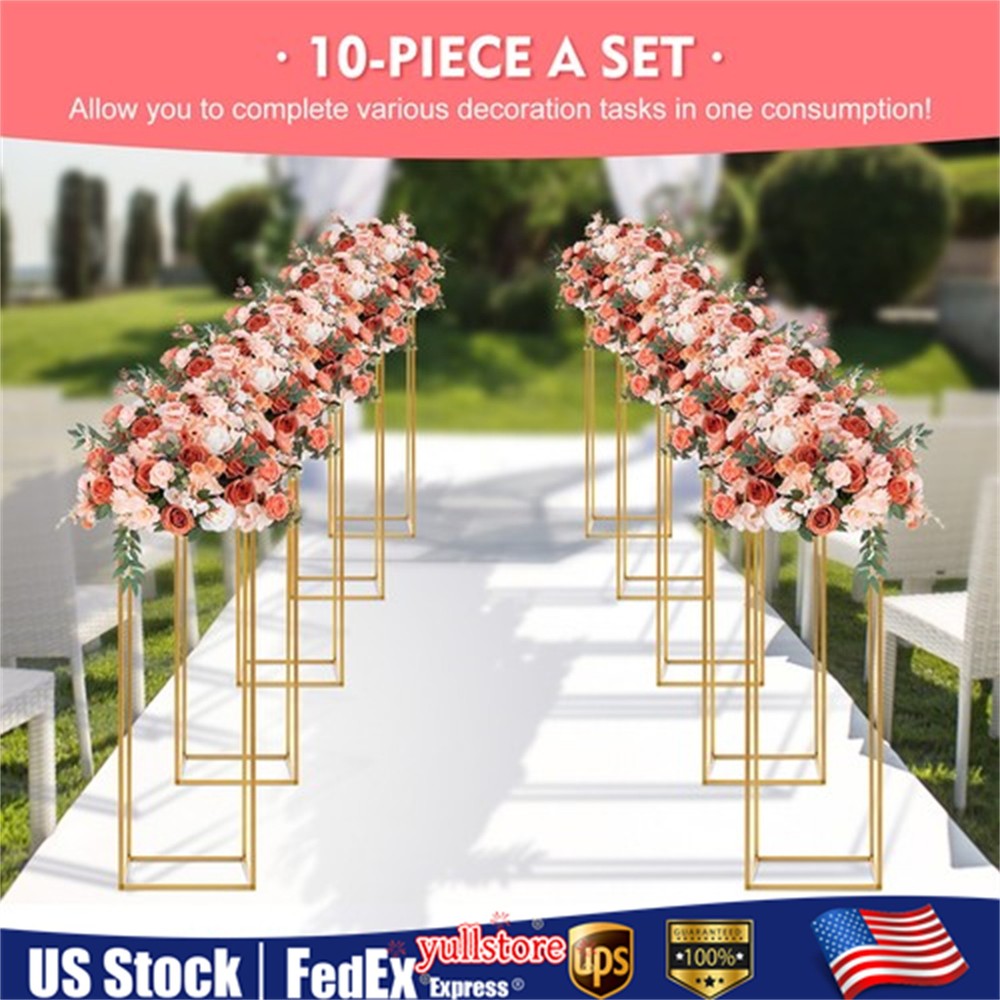 10PC 31.5 in Tall Gold Metal Flower Stand for Wedding Table Centerpieces GOOD
