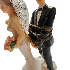 Funny Wedding Cake Topper, Bride Tied Up Groom Couple Figurine, 2.6 x 4.6 x 2.3″