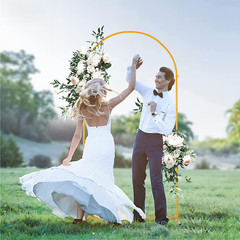 6.6FT Gold Metal Wedding Arch Backdrop Stand Ceremony Balloon Frame 2PCS