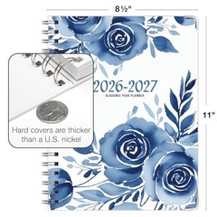 HARDCOVER Academic Year 2026-2027 Planner: 14 Months (May 8.5″ x 11″ Blue Bloom