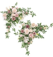 Ling’s moment 2PCS Dusty Rose Artificial Floral Swags Wedding Arch Flowers Pink