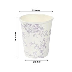 24 WHITE LAVENDER 9 oz Disposable PAPER CUPS French Toile Pattern Party Supplies