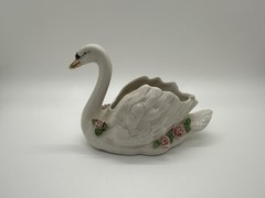 Vintage Dresden Germany Swan With Pink Roses Figurine Wedding Cake Topper