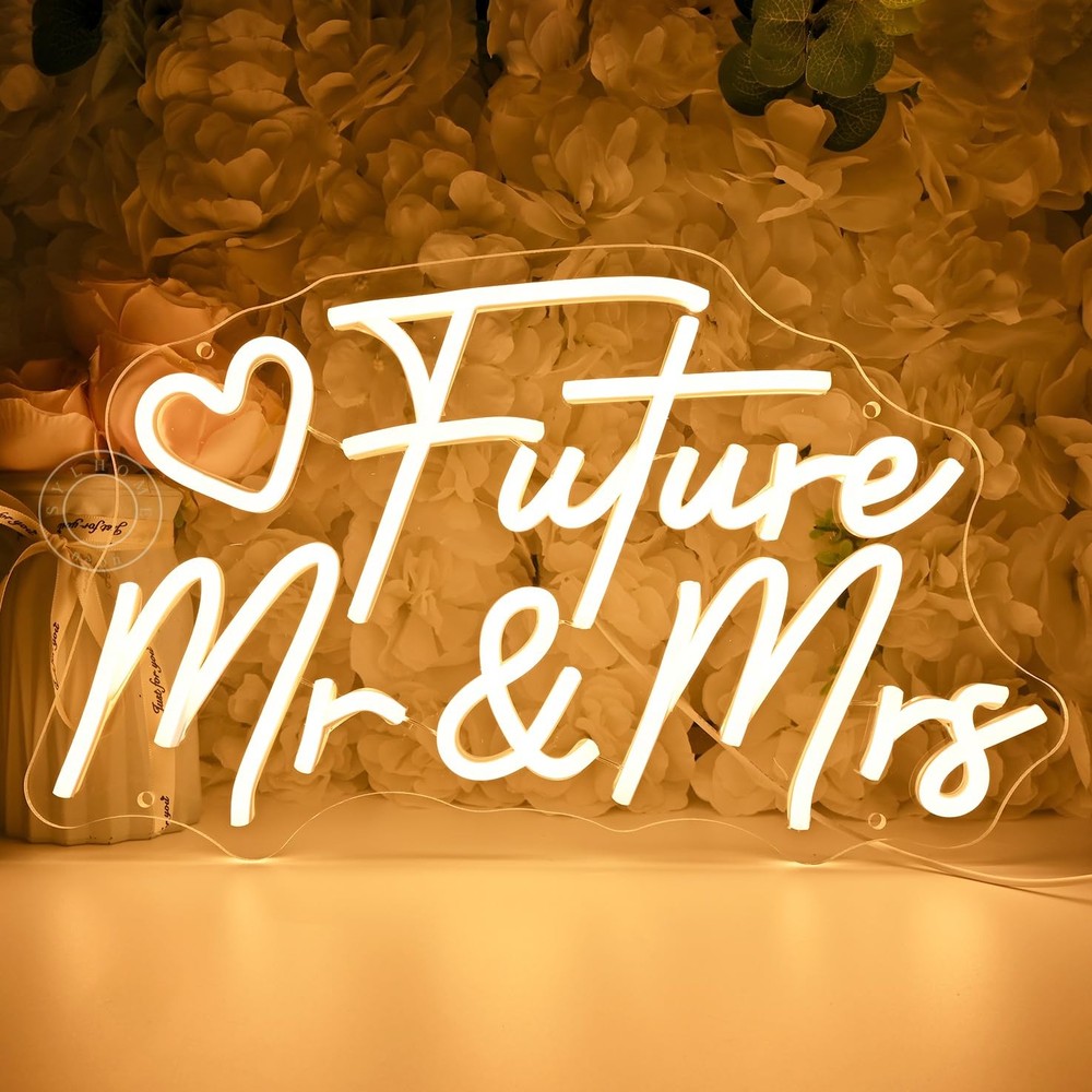 SYLHOME Future Mr & Mrs Led Neon Light Sign Wedding Wall Decor Sign Banner