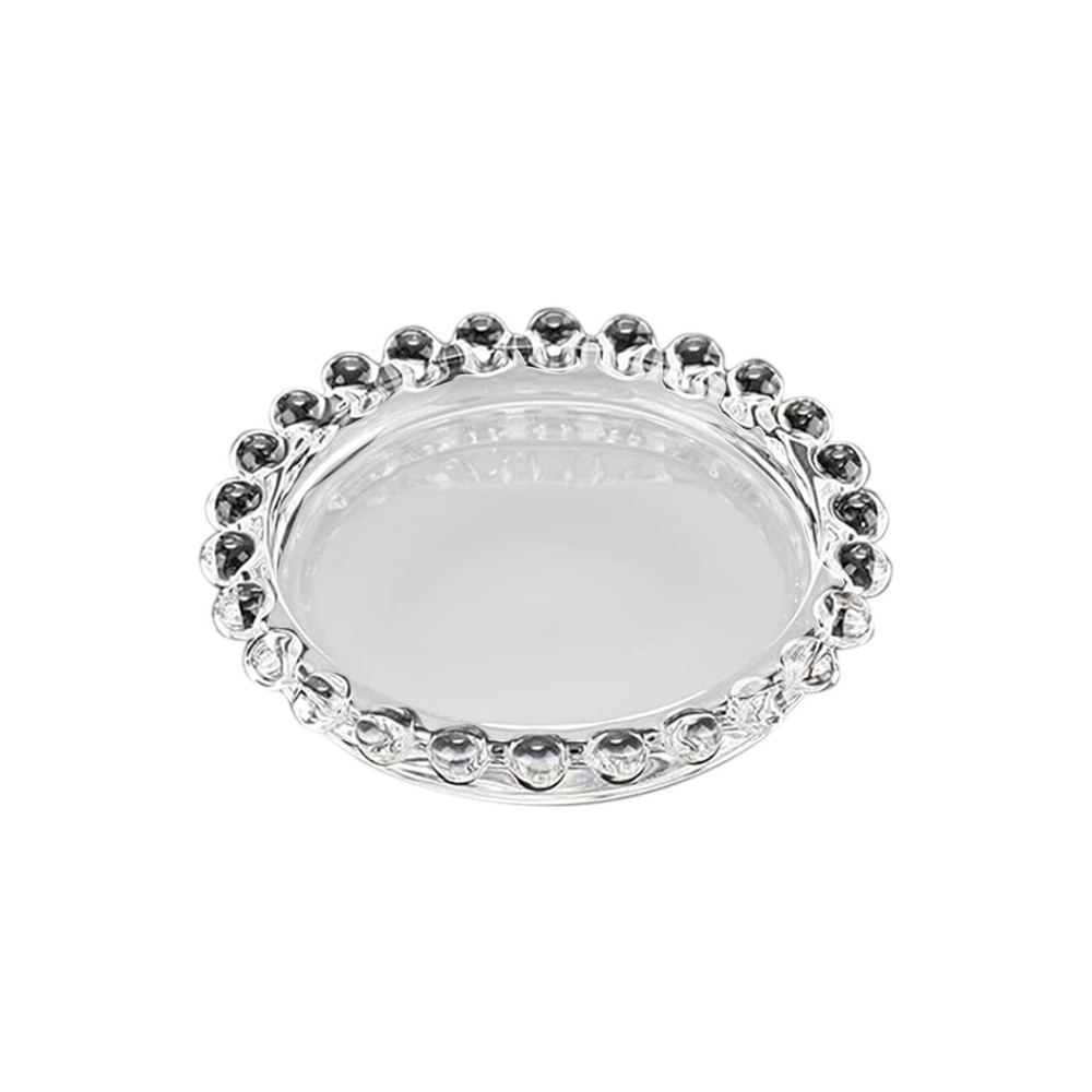 6 Clear Glass Pillar Candle Holder Plates Beaded Rims Party Events Supplies