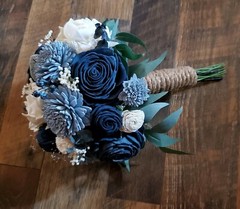 17PC Dusty Blue Navy Bridal Bouquet Bridesmaid Sola Wood Wedding Flower Set
